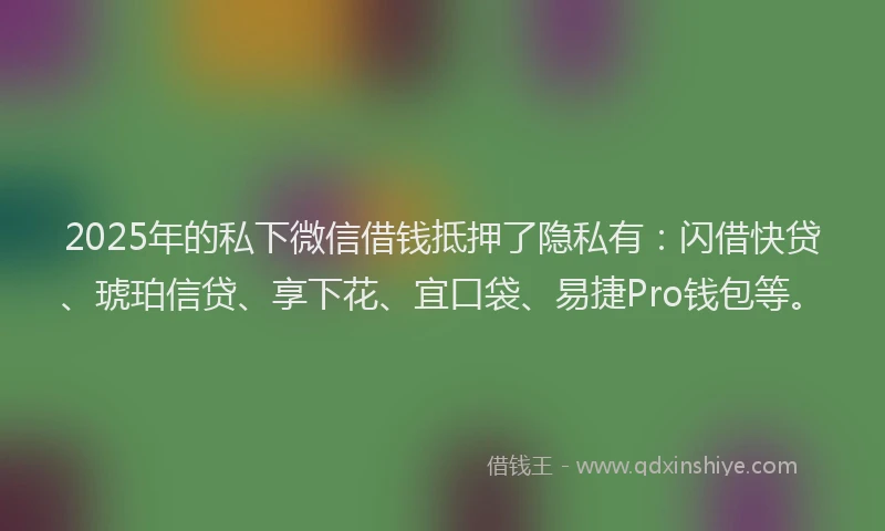 2025年的私下微信借钱抵押了隐私有：闪借快贷、琥珀信贷、享下花、宜口袋、易捷Pro钱包等。