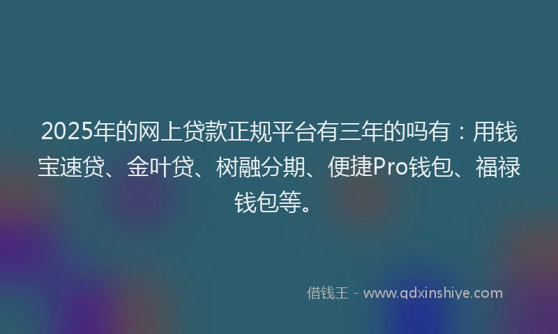 2025年的网上贷款正规平台有三年的吗有：用钱宝速贷、金叶贷、树融分期、便捷Pro钱包、福禄钱包等。