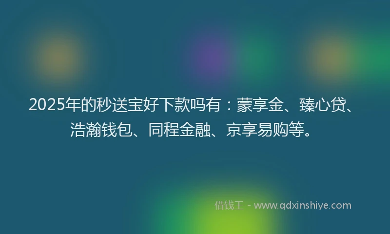 2025年的秒送宝好下款吗有：蒙享金、臻心贷、浩瀚钱包、同程金融、京享易购等。