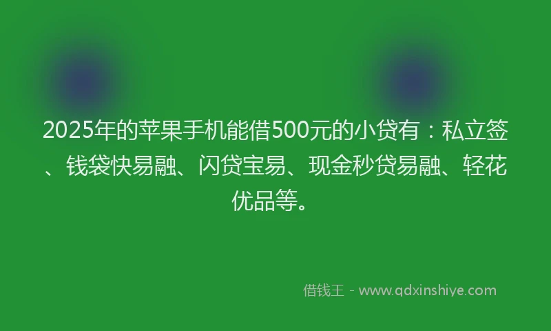 2025年的苹果手机能借500元的小贷有：私立签、钱袋快易融、闪贷宝易、现金秒贷易融、轻花优品等。