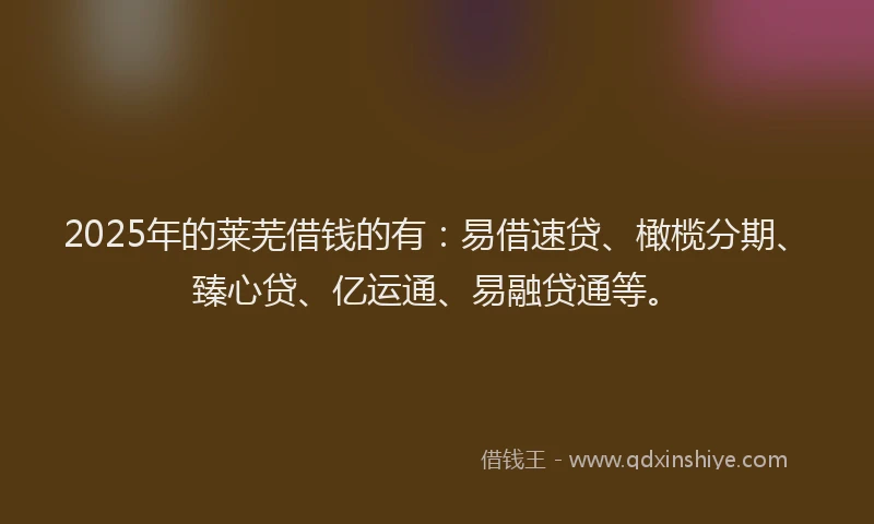 2025年的莱芜借钱的有：易借速贷、橄榄分期、臻心贷、亿运通、易融贷通等。