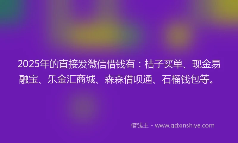 2025年的直接发微信借钱有：桔子买单、现金易融宝、乐金汇商城、森森借呗通、石榴钱包等。