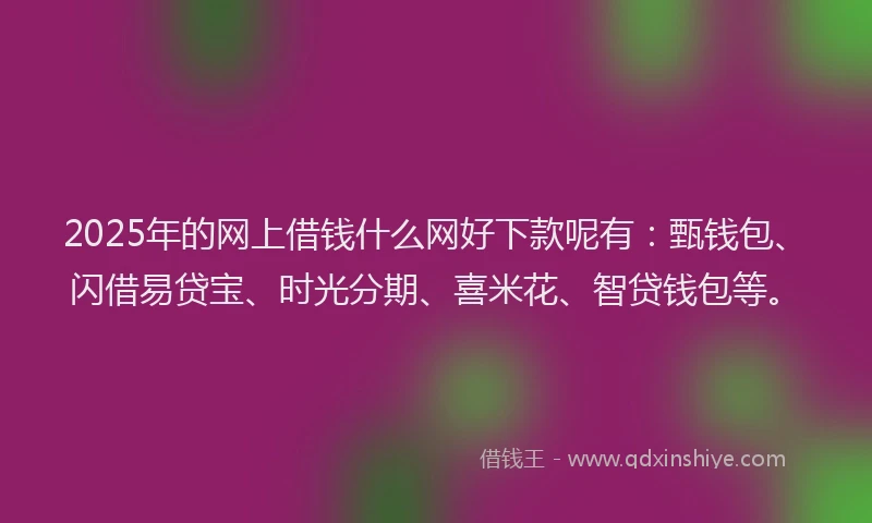 2025年的网上借钱什么网好下款呢有：甄钱包、闪借易贷宝、时光分期、喜米花、智贷钱包等。