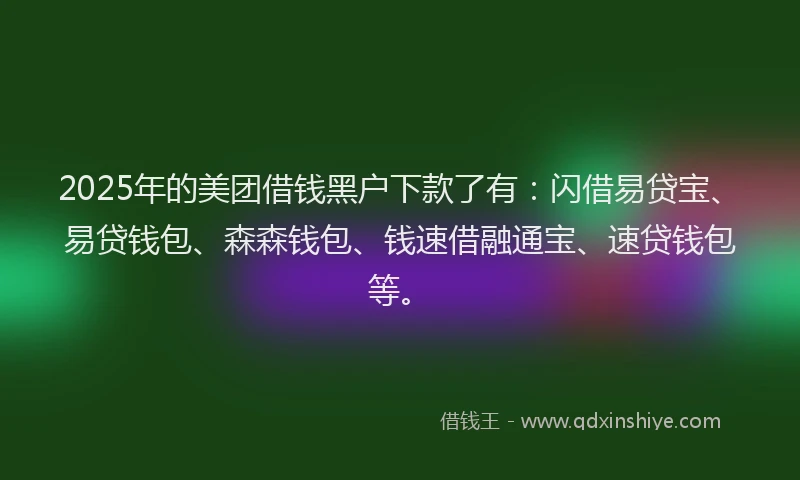 2025年的美团借钱黑户下款了有：闪借易贷宝、易贷钱包、森森钱包、钱速借融通宝、速贷钱包等。