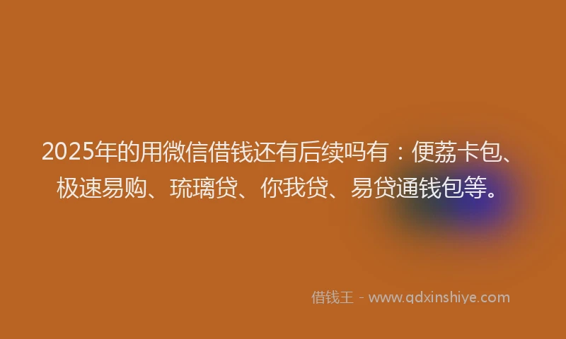 2025年的用微信借钱还有后续吗有：便荔卡包、极速易购、琉璃贷、你我贷、易贷通钱包等。