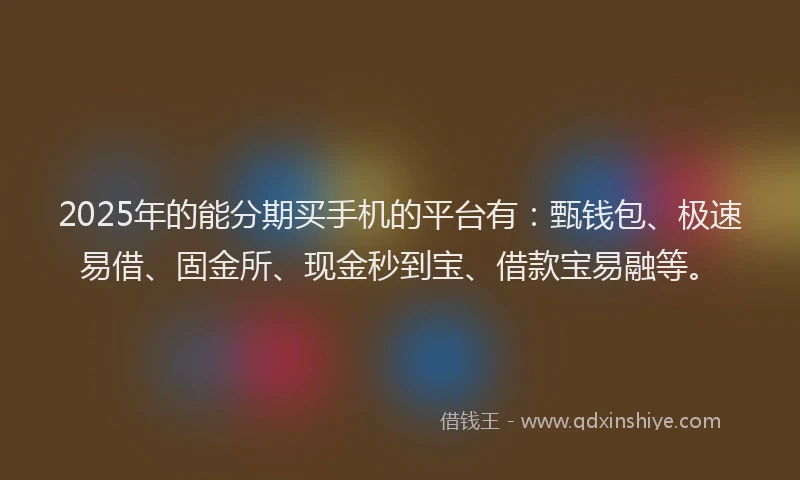 2025年的能分期买手机的平台有：甄钱包、极速易借、固金所、现金秒到宝、借款宝易融等。