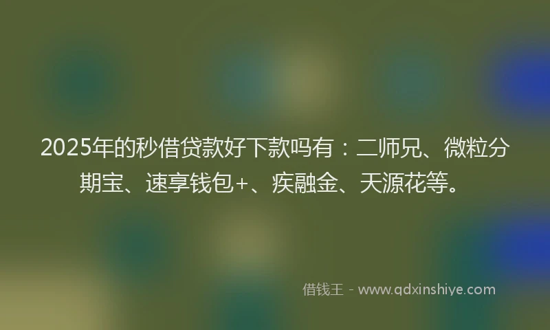 2025年的秒借贷款好下款吗有：二师兄、微粒分期宝、速享钱包+、疾融金、天源花等。