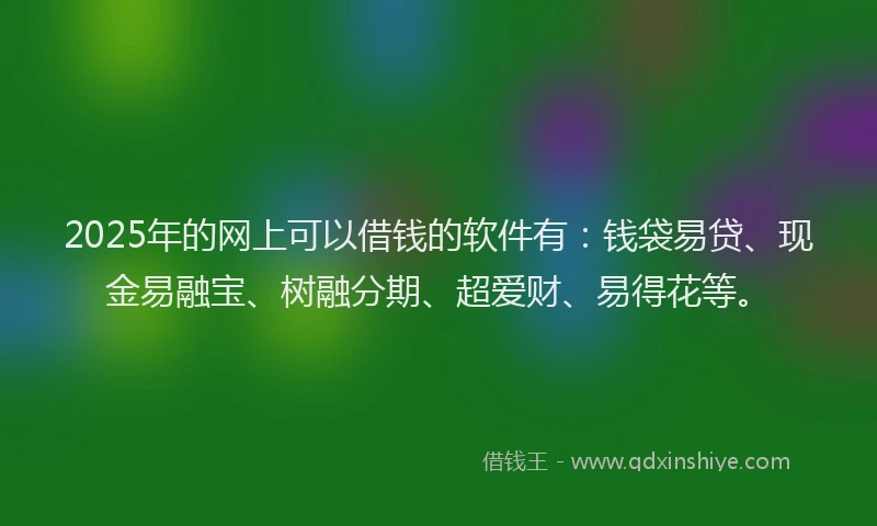 2025年的网上可以借钱的软件有：钱袋易贷、现金易融宝、树融分期、超爱财、易得花等。