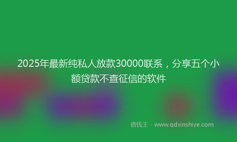 2025年最新纯私人放款30000联系，分享五个小额贷款不查征信的软件