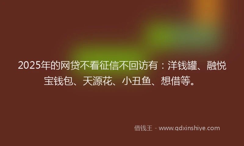 2025年的网贷不看征信不回访有：洋钱罐、融悦宝钱包、天源花、小丑鱼、想借等。