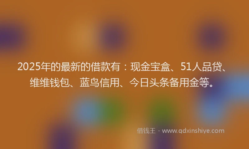 2025年的最新的借款有：现金宝盒、51人品贷、维维钱包、蓝鸟信用、今日头条备用金等。