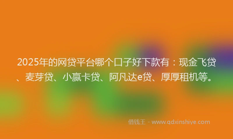 2025年的网贷平台哪个口子好下款有：现金飞贷、麦芽贷、小赢卡贷、阿凡达e贷、厚厚租机等。