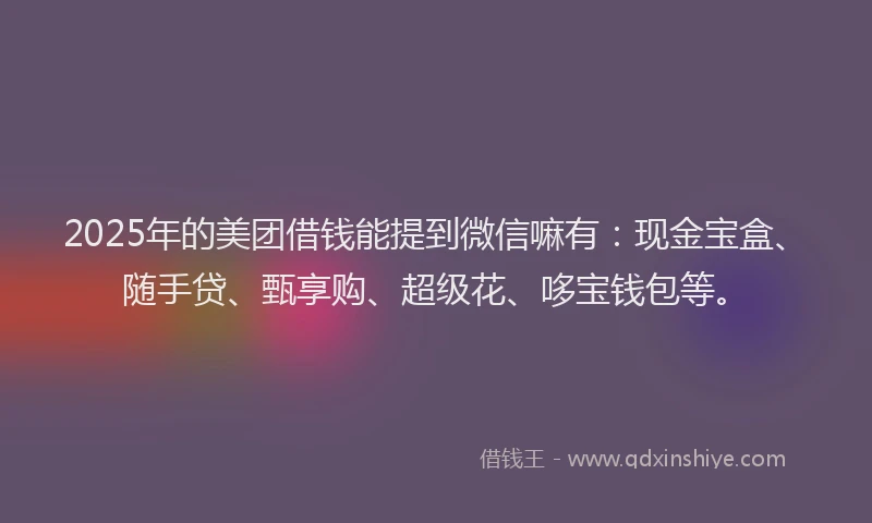 2025年的美团借钱能提到微信嘛有：现金宝盒、随手贷、甄享购、超级花、哆宝钱包等。
