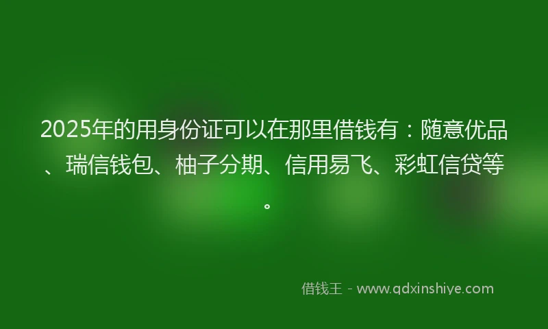 2025年的用身份证可以在那里借钱有：随意优品、瑞信钱包、柚子分期、信用易飞、彩虹信贷等。