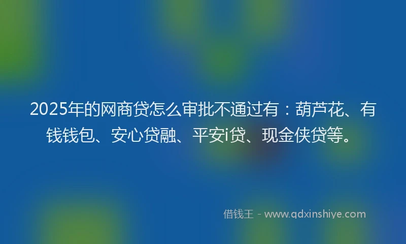 2025年的网商贷怎么审批不通过有:葫芦花、有钱钱包、安心贷融、平安i贷、现金侠贷等。