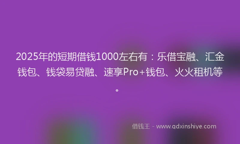 2025年的短期借钱1000左右有：乐借宝融、汇金钱包、钱袋易贷融、速享Pro+钱包、火火租机等。