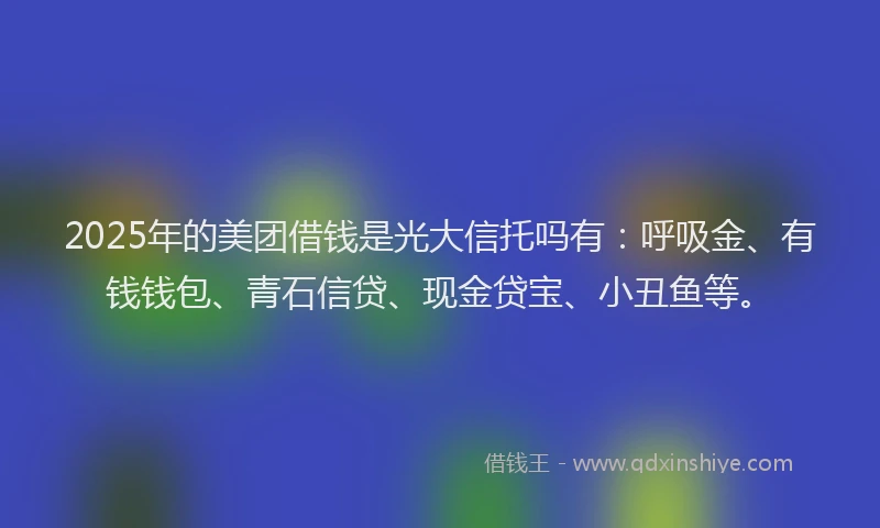 2025年的美团借钱是光大信托吗有：呼吸金、有钱钱包、青石信贷、现金贷宝、小丑鱼等。