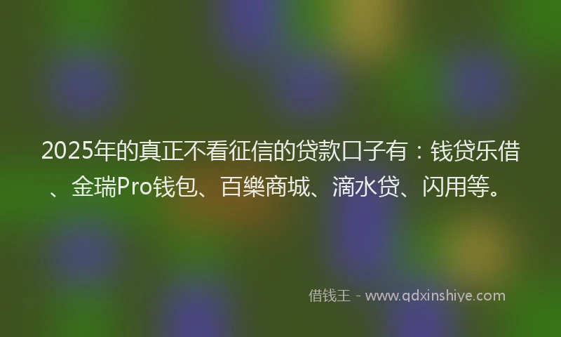 2025年的真正不看征信的贷款口子有：钱贷乐借、金瑞Pro钱包、百樂商城、滴水贷、闪用等。