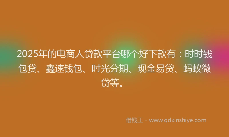 2025年的电商人贷款平台哪个好下款有：时时钱包贷、鑫速钱包、时光分期、现金易贷、蚂蚁微贷等。