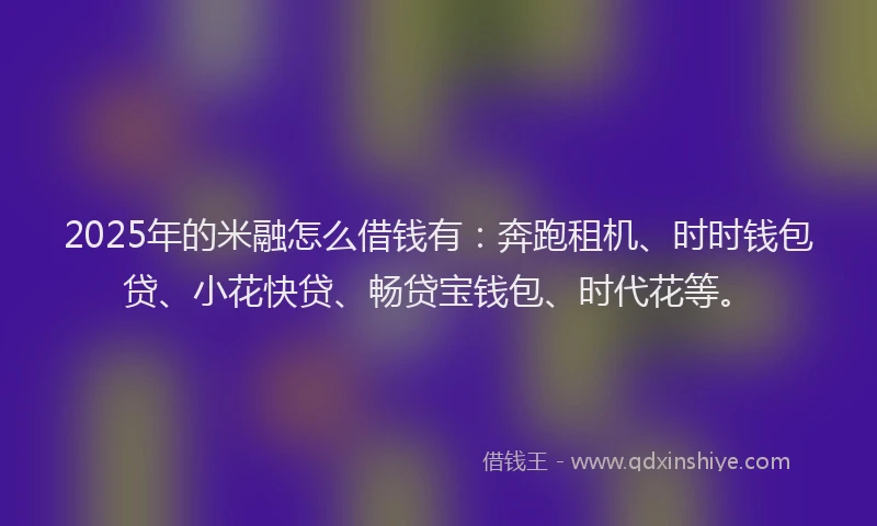 2025年的米融怎么借钱有：奔跑租机、时时钱包贷、小花快贷、畅贷宝钱包、时代花等。