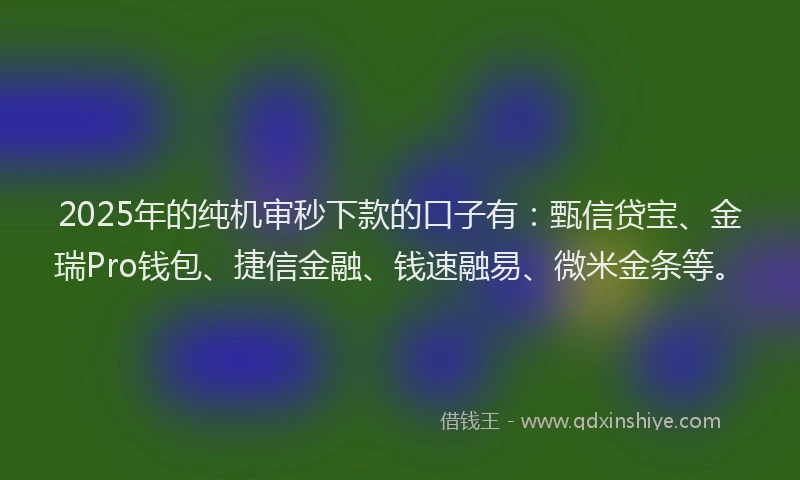 2025年的纯机审秒下款的口子有：甄信贷宝、金瑞Pro钱包、捷信金融、钱速融易、微米金条等。