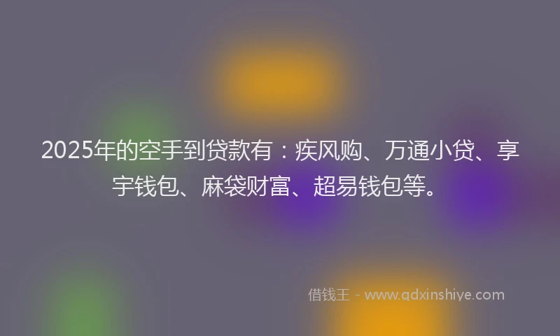 2025年的空手到贷款有：疾风购、万通小贷、享宇钱包、麻袋财富、超易钱包等。