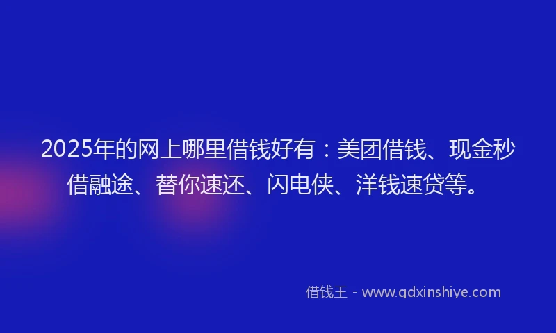 2025年的网上哪里借钱好有：美团借钱、现金秒借融途、替你速还、闪电侠、洋钱速贷等。
