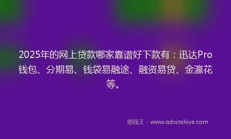 2025年的网上贷款哪家靠谱好下款有：迅达Pro钱包、分期易、钱袋易融途、融资易贷、金瀛花等。