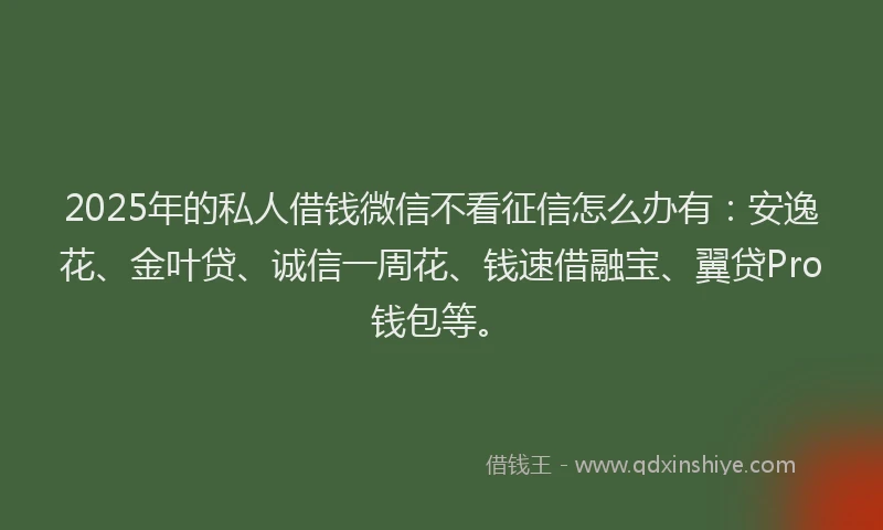 2025年的私人借钱微信不看征信怎么办有：安逸花、金叶贷、诚信一周花、钱速借融宝、翼贷Pro钱包等。