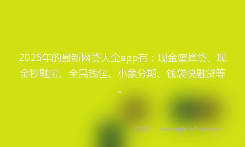 2025年的最新网贷大全app有：现金蜜蜂贷、现金秒融宝、全民钱包、小象分期、钱袋快融贷等。
