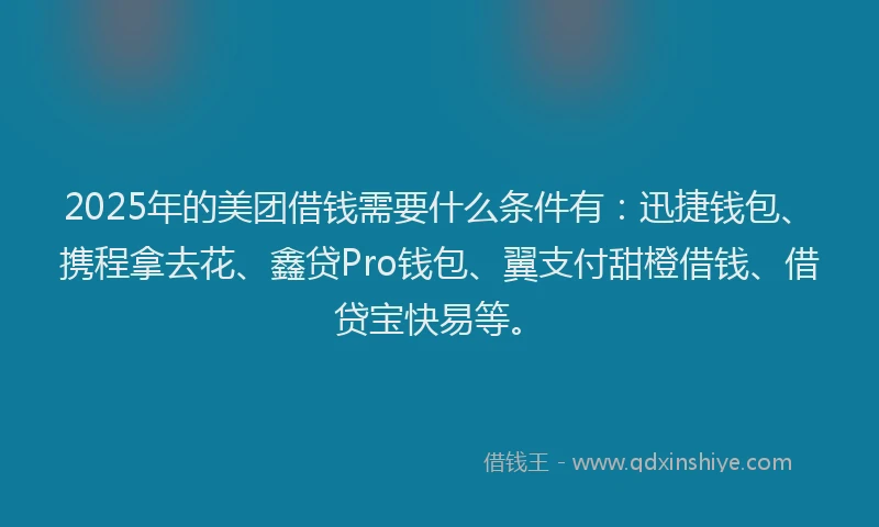2025年的美团借钱需要什么条件有：迅捷钱包、携程拿去花、鑫贷Pro钱包、翼支付甜橙借钱、借贷宝快易等。