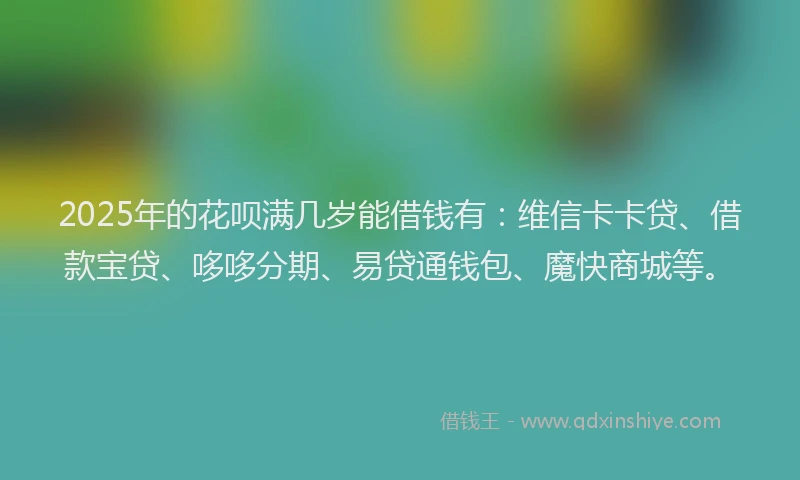 2025年的花呗满几岁能借钱有:维信卡卡贷、借款宝贷、哆哆分期、易贷通钱包、魔快商城等。