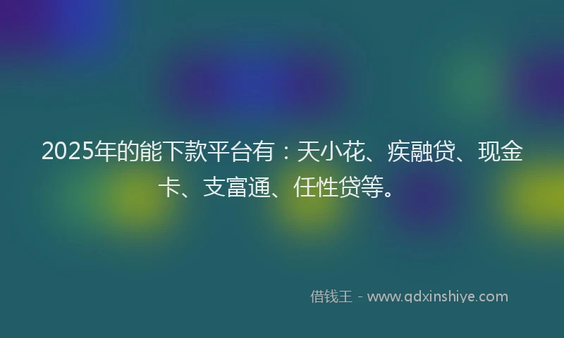 2025年的能下款平台有：天小花、疾融贷、现金卡、支富通、任性贷等。