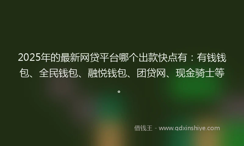 2025年的最新网贷平台哪个出款快点有：有钱钱包、全民钱包、融悦钱包、团贷网、现金骑士等。