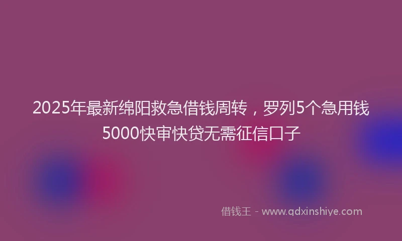 2025年最新绵阳救急借钱周转，罗列5个急用钱5000快审快贷无需征信口子