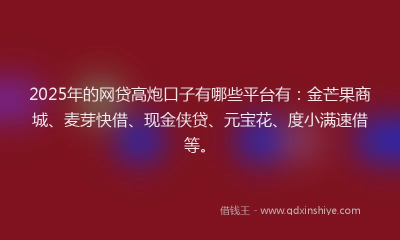 2025年的网贷高炮口子有哪些平台有：金芒果商城、麦芽快借、现金侠贷、元宝花、度小满速借等。