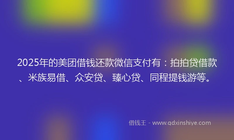 2025年的美团借钱还款微信支付有：拍拍贷借款、米族易借、众安贷、臻心贷、同程提钱游等。