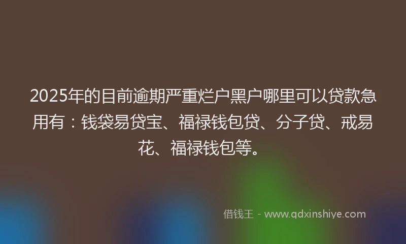 2025年的目前逾期严重烂户黑户哪里可以贷款急用有：钱袋易贷宝、福禄钱包贷、分子贷、戒易花、福禄钱包等。
