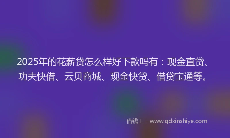 2025年的花薪贷怎么样好下款吗有：现金直贷、功夫快借、云贝商城、现金快贷、借贷宝通等。