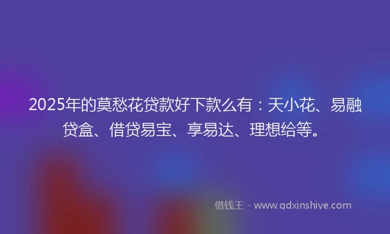 2025年的莫愁花贷款好下款么有：天小花、易融贷盒、借贷易宝、享易达、理想给等。