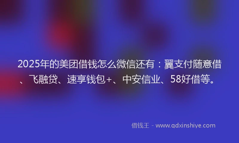2025年的美团借钱怎么微信还有：翼支付随意借、飞融贷、速享钱包+、中安信业、58好借等。