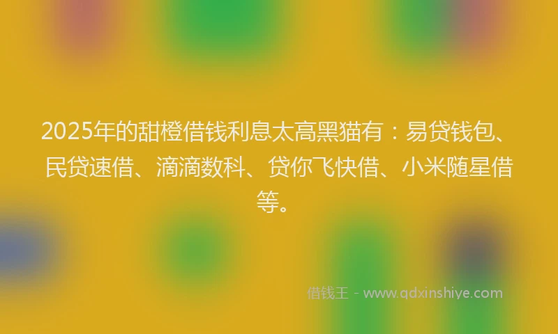 2025年的甜橙借钱利息太高黑猫有：易贷钱包、民贷速借、滴滴数科、贷你飞快借、小米随星借等。