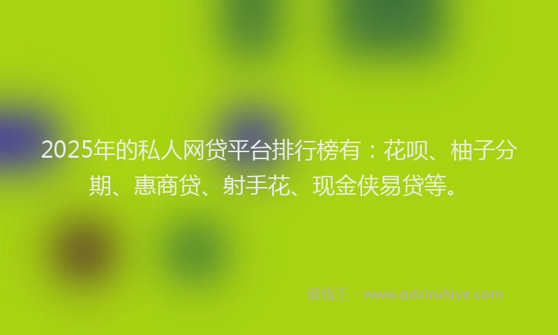 2025年的私人网贷平台排行榜有：花呗、柚子分期、惠商贷、射手花、现金侠易贷等。