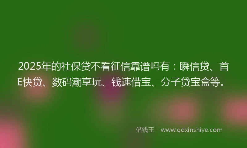 2025年的社保贷不看征信靠谱吗有：瞬信贷、首E快贷、数码潮享玩、钱速借宝、分子贷宝盒等。