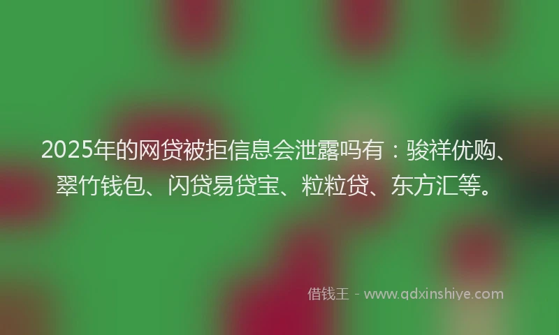 2025年的网贷被拒信息会泄露吗有：骏祥优购、翠竹钱包、闪贷易贷宝、粒粒贷、东方汇等。