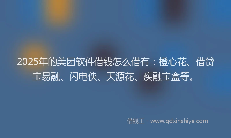 2025年的美团软件借钱怎么借有：橙心花、借贷宝易融、闪电侠、天源花、疾融宝盒等。