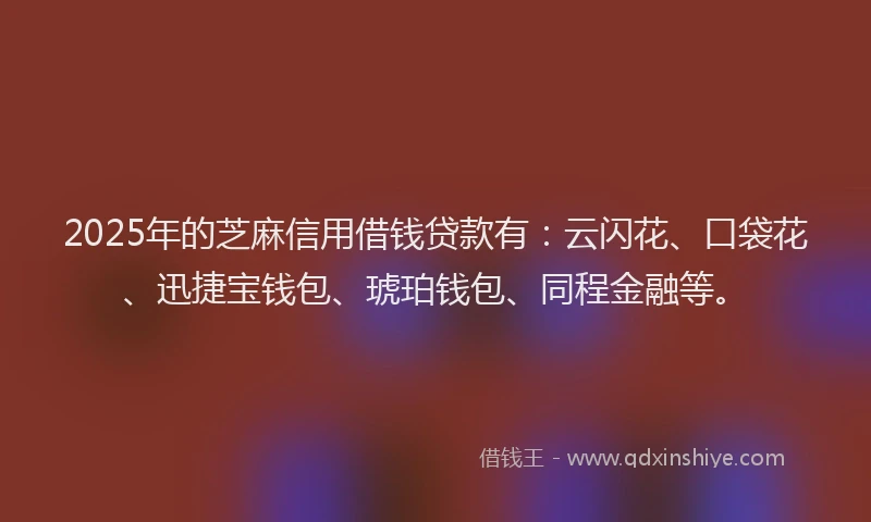 2025年的芝麻信用借钱贷款有：云闪花、口袋花、迅捷宝钱包、琥珀钱包、同程金融等。