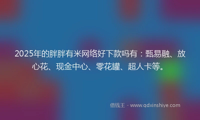 2025年的胖胖有米网络好下款吗有：甄易融、放心花、现金中心、零花罐、超人卡等。