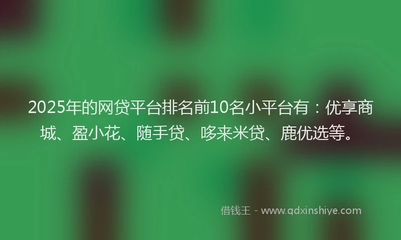 2025年的网贷平台排名前10名小平台有：优享商城、盈小花、随手贷、哆来米贷、鹿优选等。