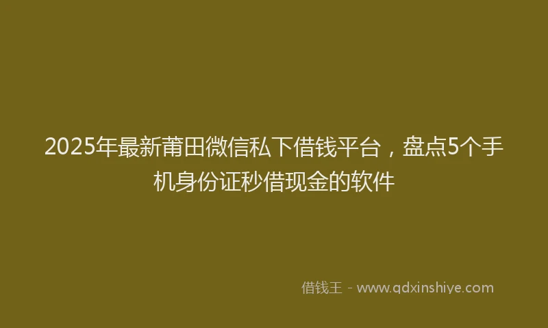 2025年最新莆田微信私下借钱平台，盘点5个手机身份证秒借现金的软件